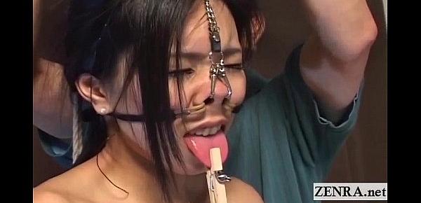  Extreme Japanese BDSM with nose hooks and clamps Subtitled